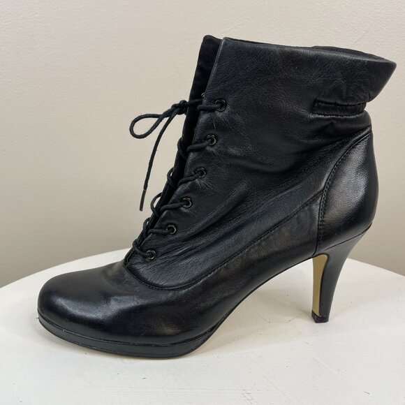 Vintage Womens Lace Up Leather Ankle Boots 9.5 Black Whimsigoth Fairy Grunge - Picture 15 of 16